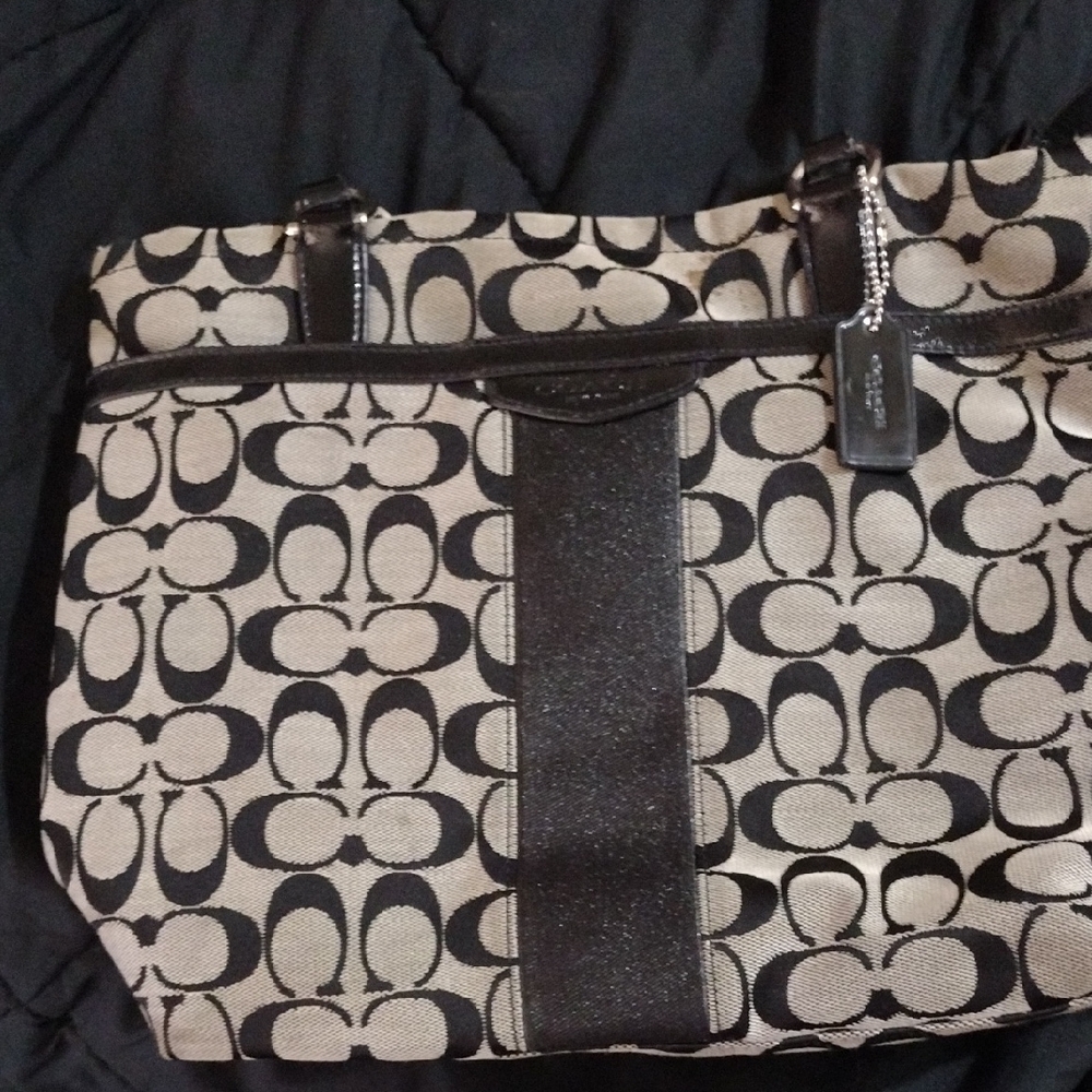 Coach Black and Cream Monogram Tote Bag
